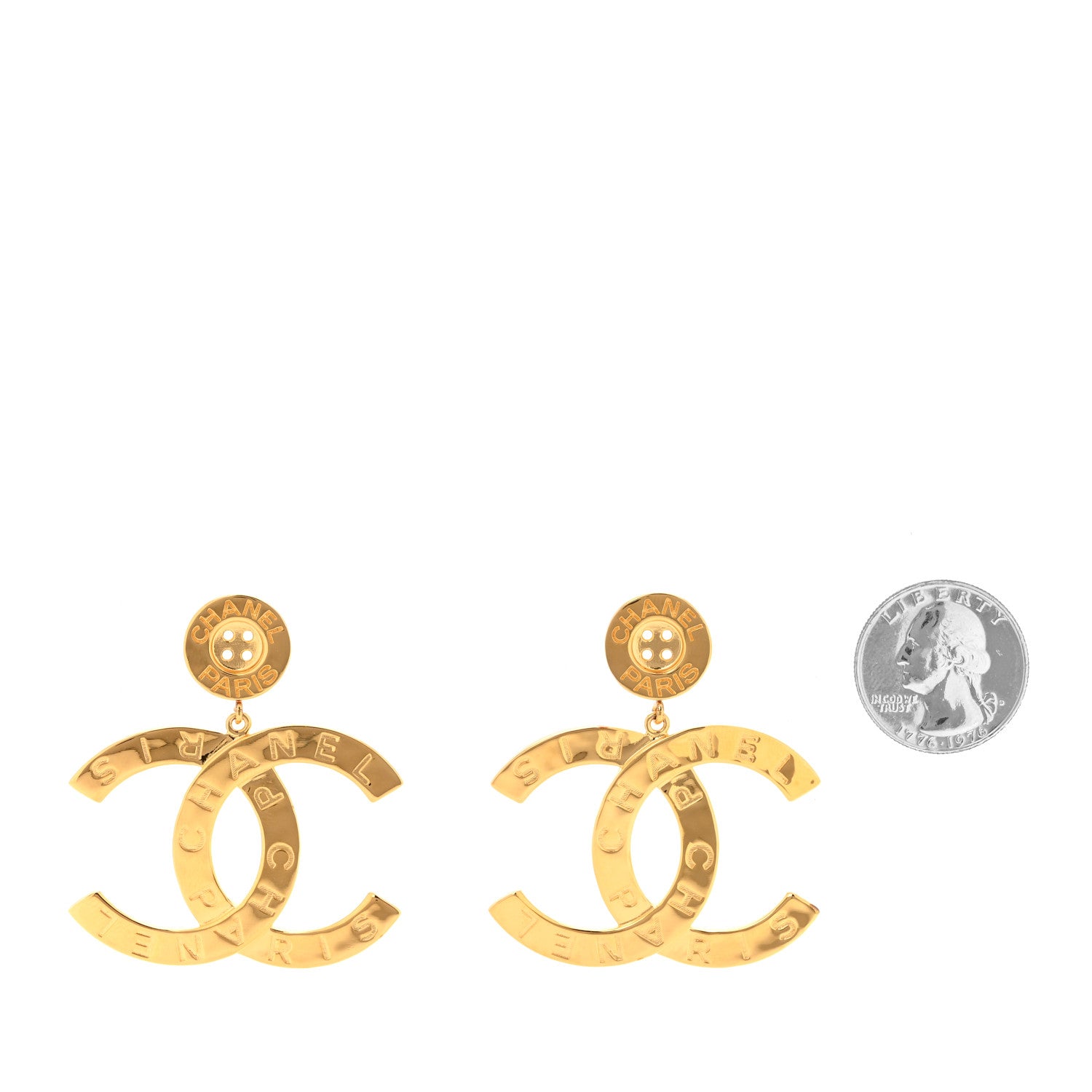 Chanel Metal Large Paris Button Earrings Gold 2 of 5
