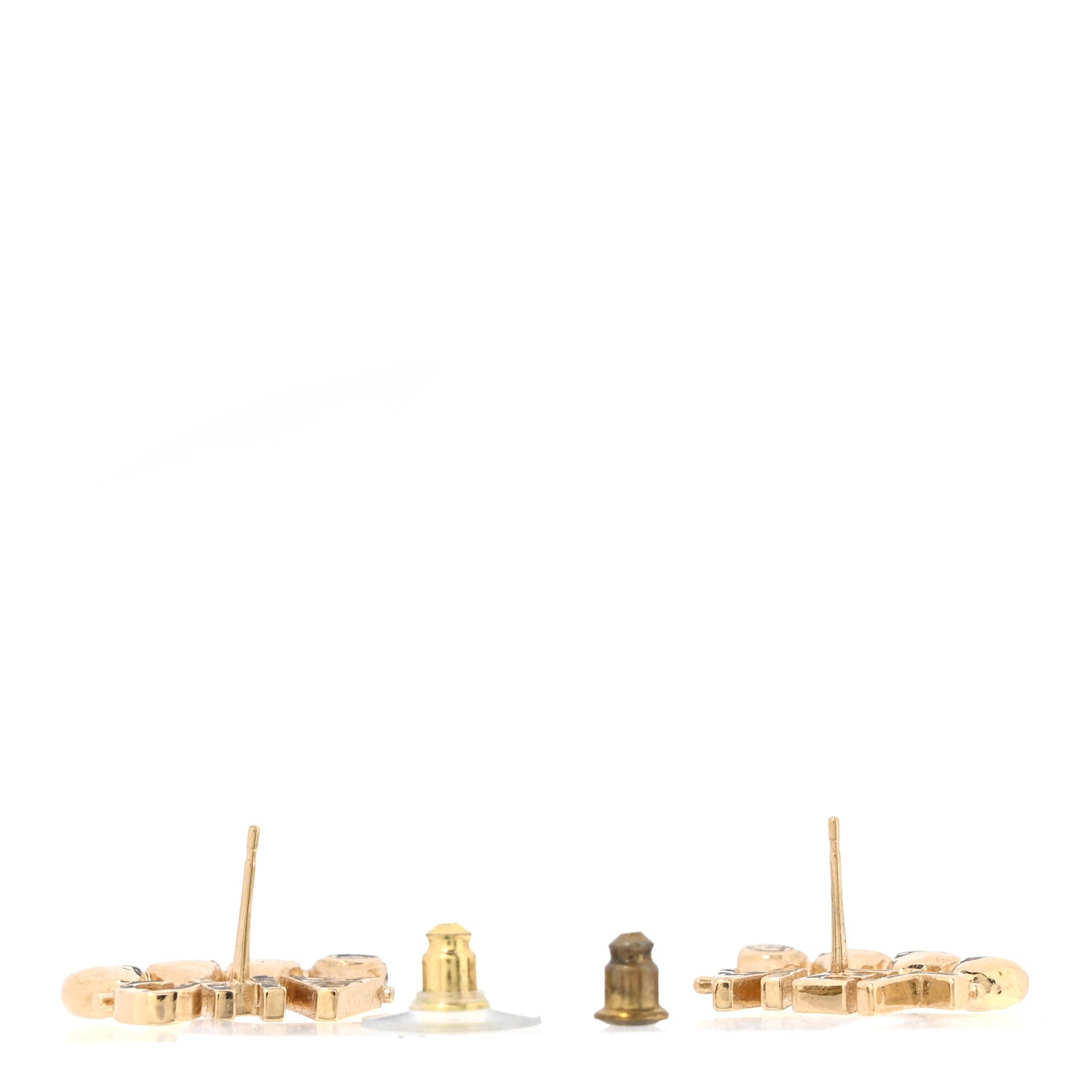 Chanel Crystal Heart Cha-Nel Logo Earrings Gold 3 of 5