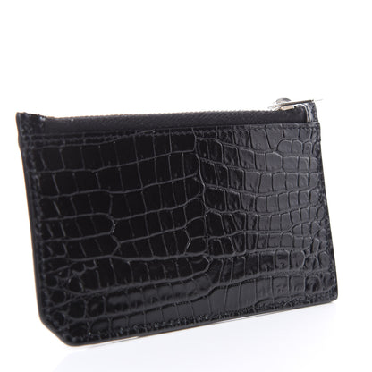 Saint Laurent Calfskin Crocodile Embossed 5 Fragments Zip Pouch Card Holder Black 3 of 8