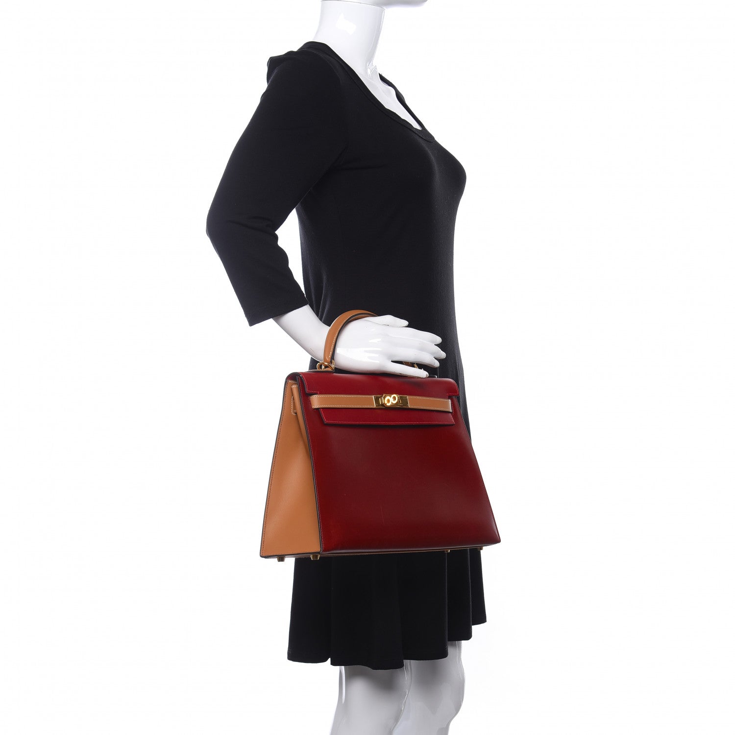 Hermes Box Chamonix Kelly Bi-Color Sellier 32 Rouge H Gold 2 of 20