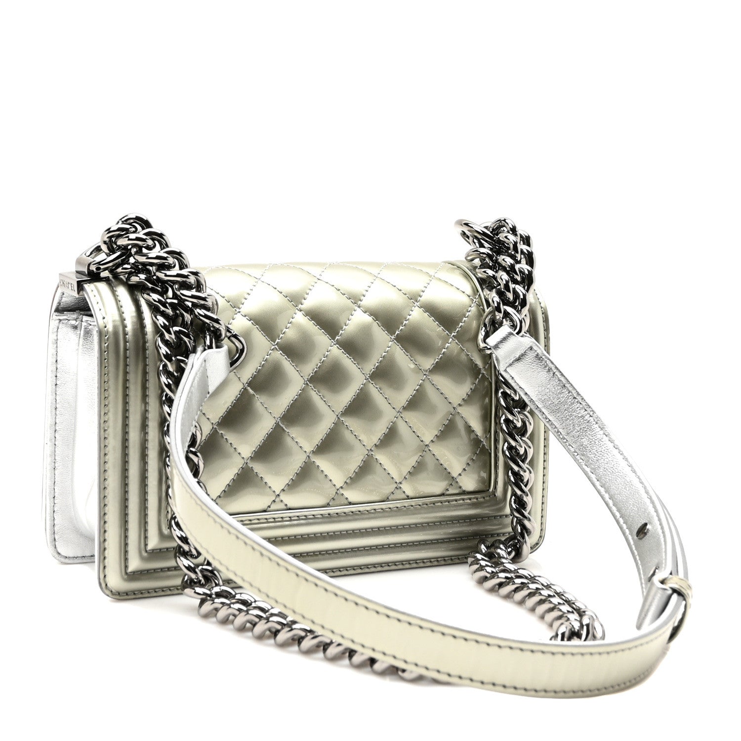 Chanel Metallic Patent Calfskin Quilted Small Boy Flap Silver 3 of 10