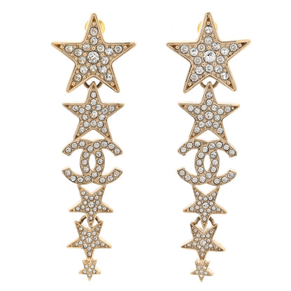 Chanel Crystal CC Star Long Drop Earrings Gold 1 of 5