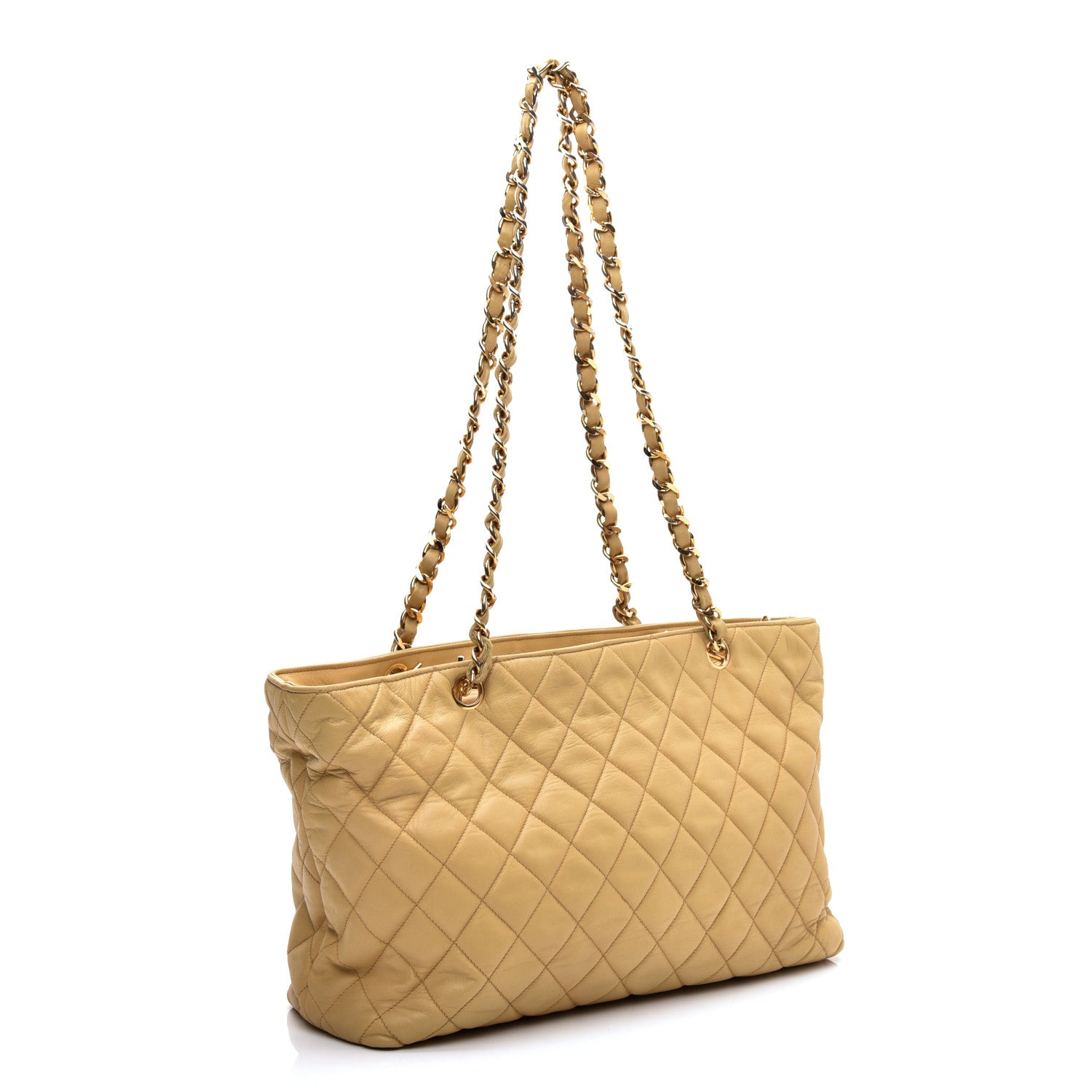 Chanel Lambskin Quilted Shopping Tote Beige 3 of 10