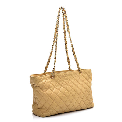 Chanel Lambskin Quilted Shopping Tote Beige 3 of 10