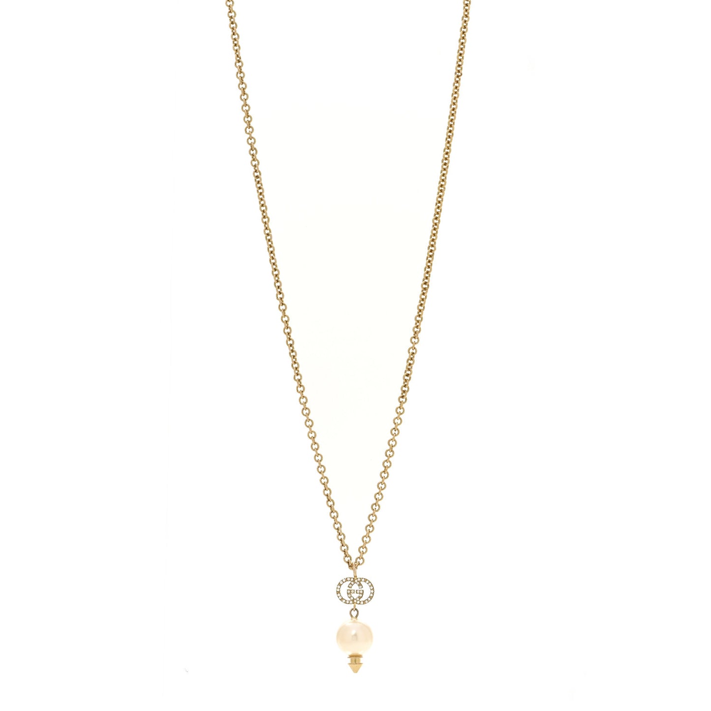 Pearl Crystal Interlocking G Necklace Gold
