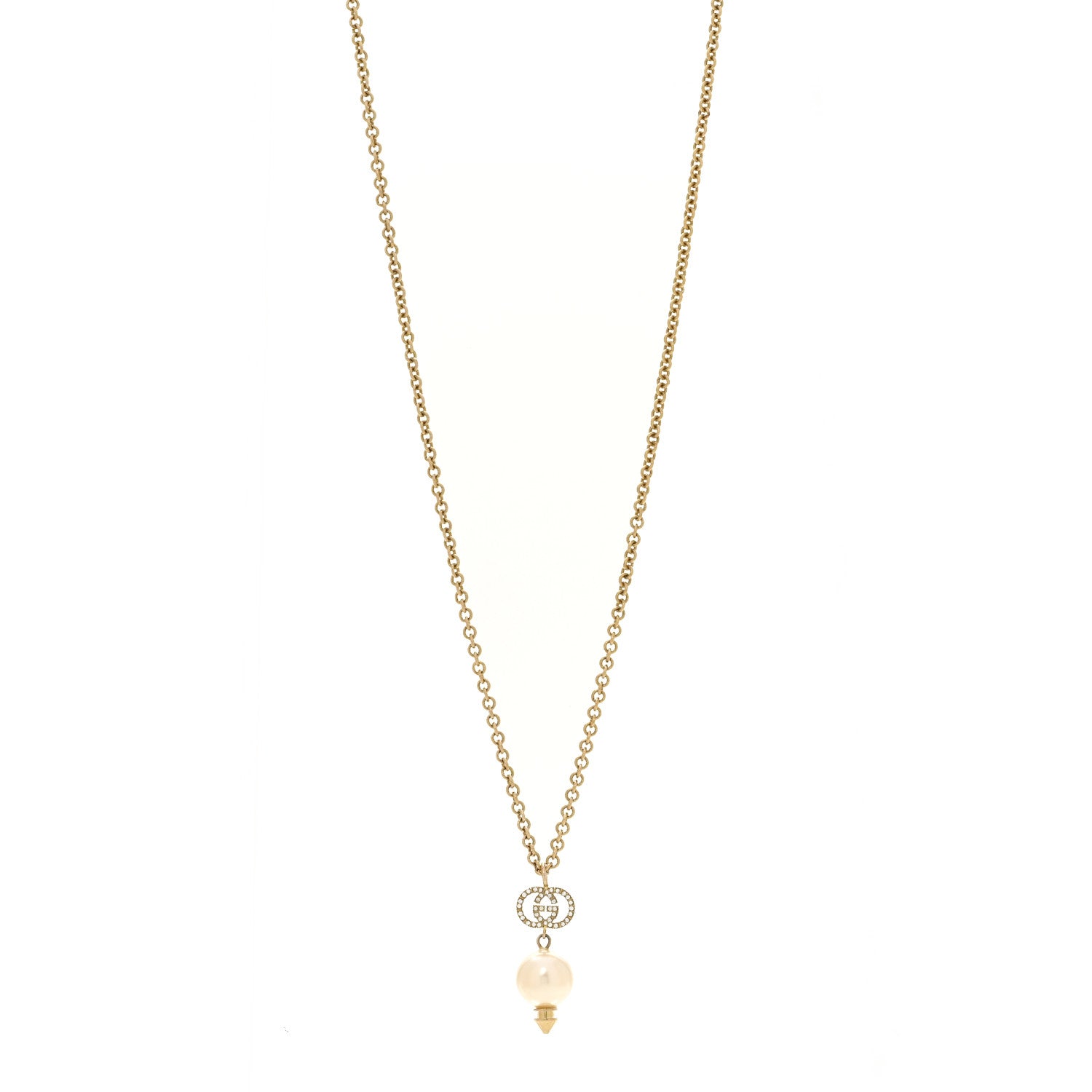 Gucci Pearl Crystal Interlocking G Necklace Gold 1 of 7