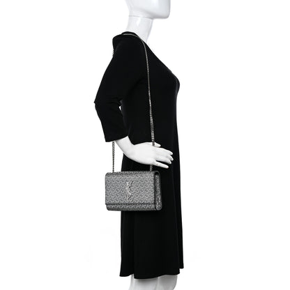 Saint Laurent Metallic Calfskin Chevron Small Monogram Kate Satchel Black Argento 2 of 9