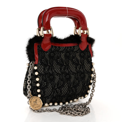 Fendi Lace Pearl Mink Fur Neve Evening Bag Black 3 of 11