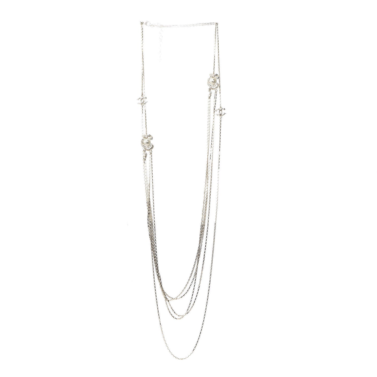 Crystal Pearl CC Long Multistrand Necklace Light Gold