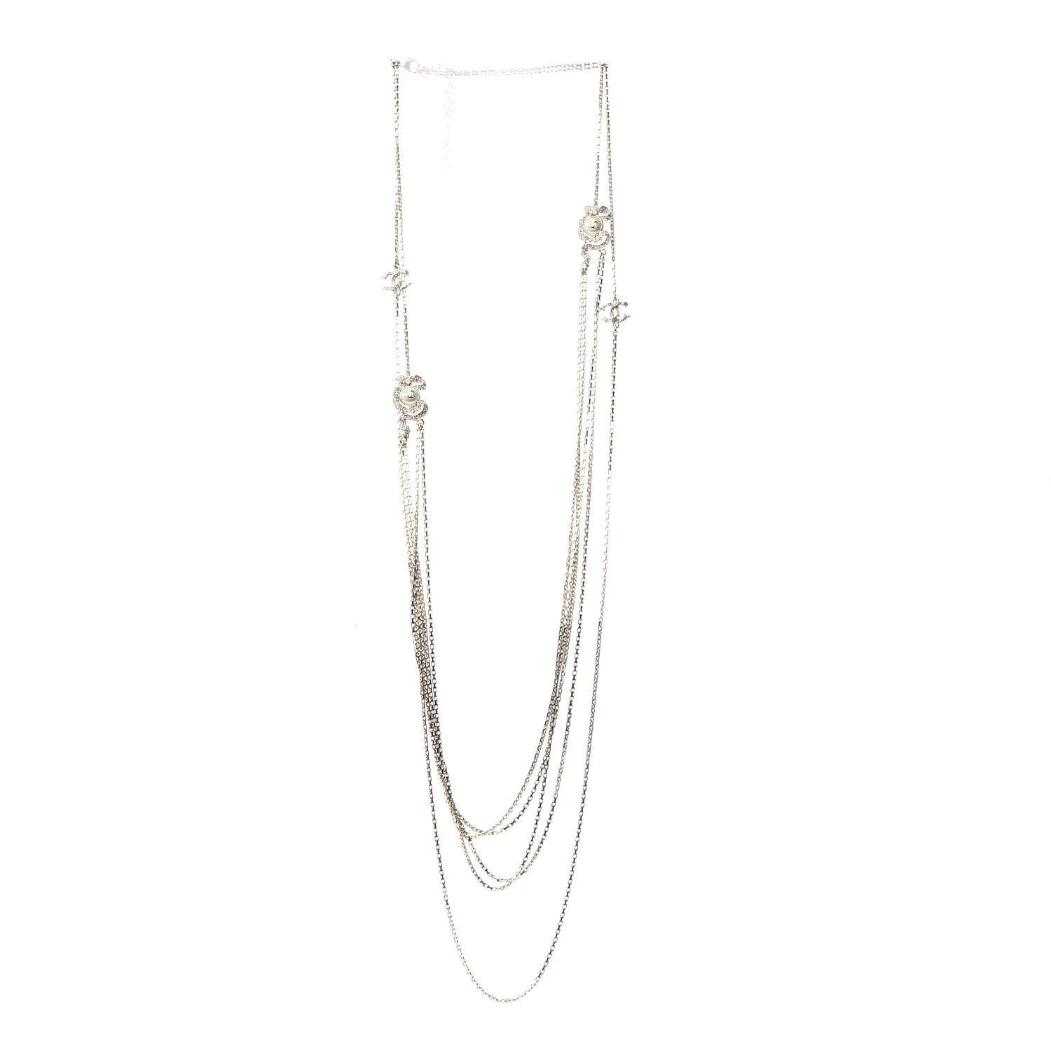Chanel Crystal Pearl CC Long Multistrand Necklace Light Gold 3 of 6
