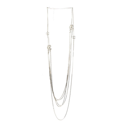Chanel Crystal Pearl CC Long Multistrand Necklace Light Gold 3 of 6