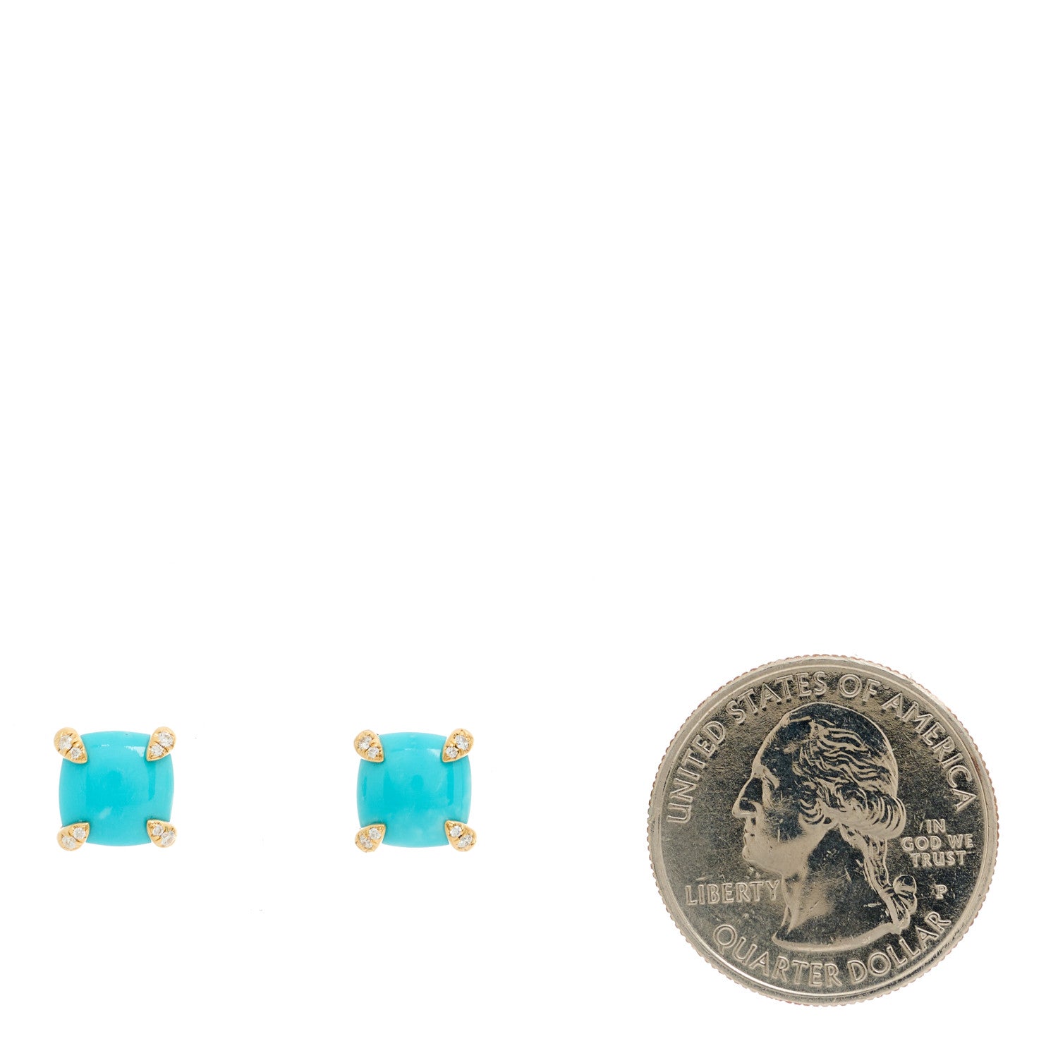 David Yurman 18K Yellow Gold Diamond Turquoise 8mm Chatelaine Earrings 2 of 4