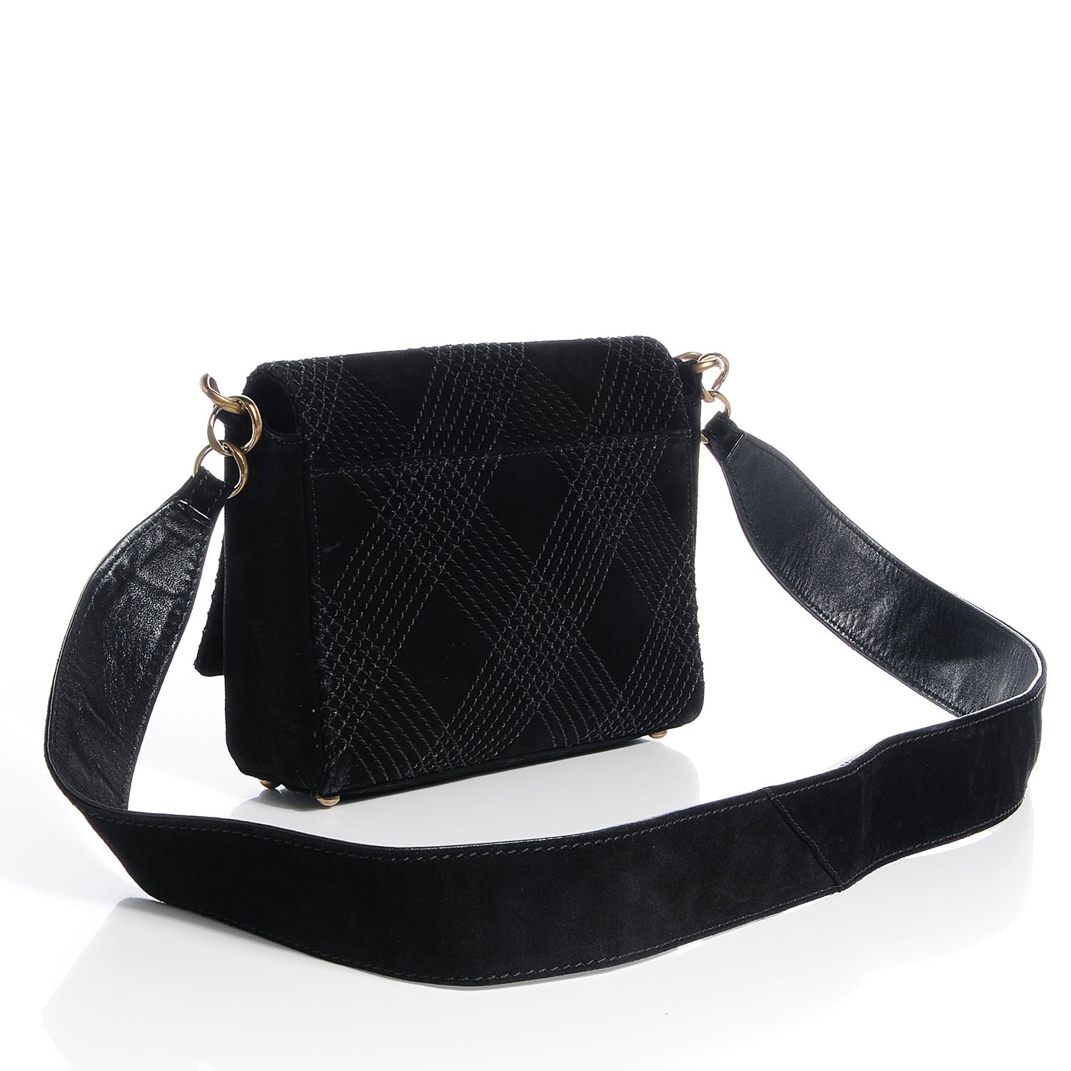 Chanel Suede Diamond Stitched Messenger Flap Bag Black 3 of 8
