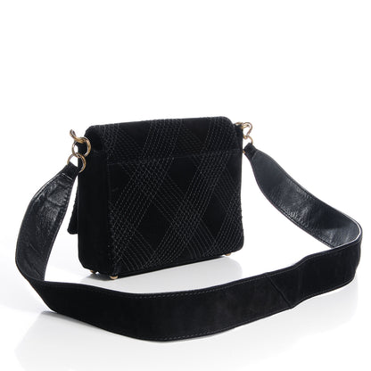 Chanel Suede Diamond Stitched Messenger Flap Bag Black 3 of 8