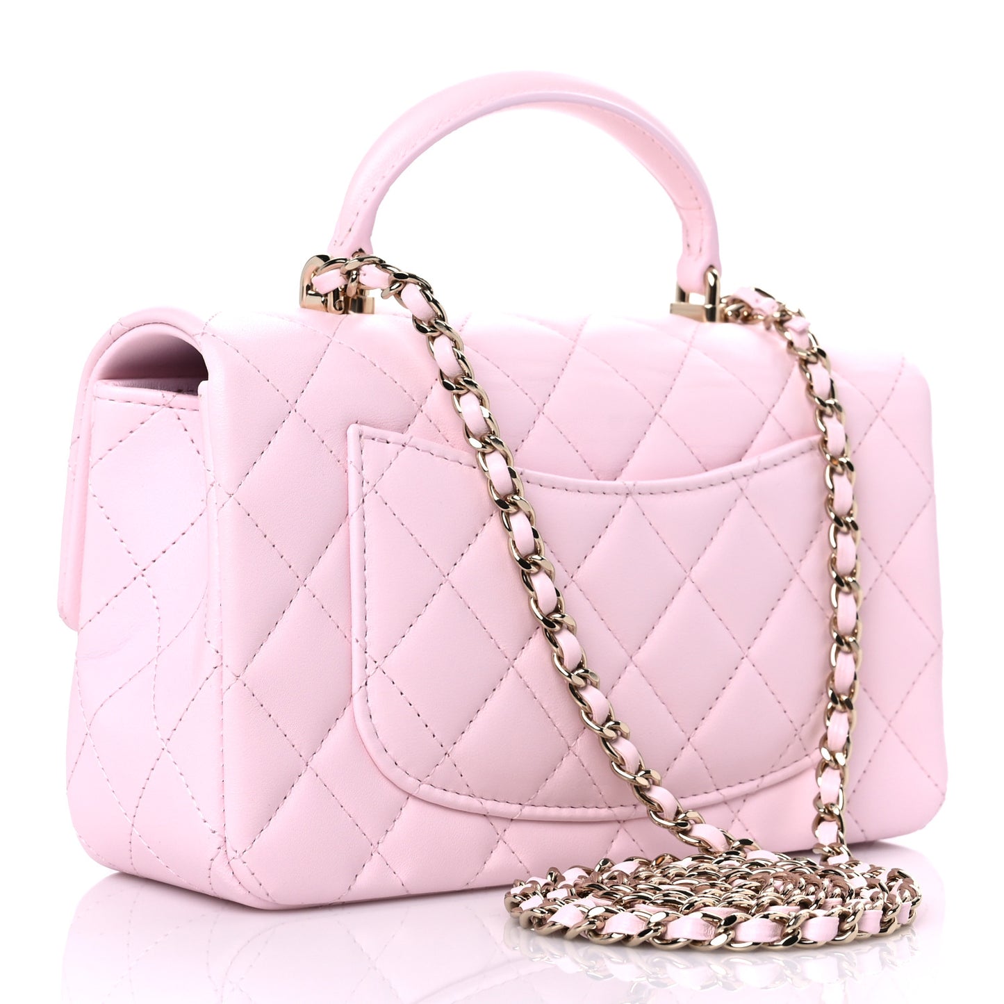 Lambskin Quilted Mini Top Handle Rectangular Flap Light Pink
