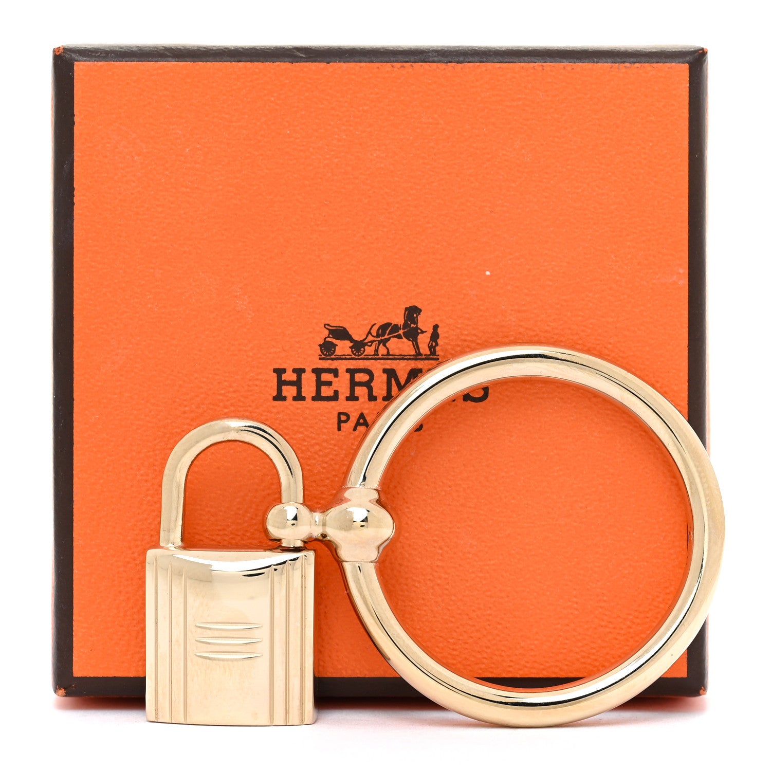 Hermes Permabrass Loop Charms Cadenas Scarf Ring Gold 4 of 4