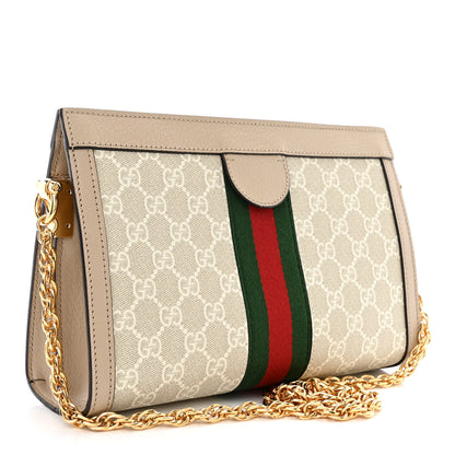 Gucci GG Supreme Monogram Textured Dollar Calfskin Web Small Ophidia Chain Shoulder Bag Beige Mystic White Oatmeal 3 of 11