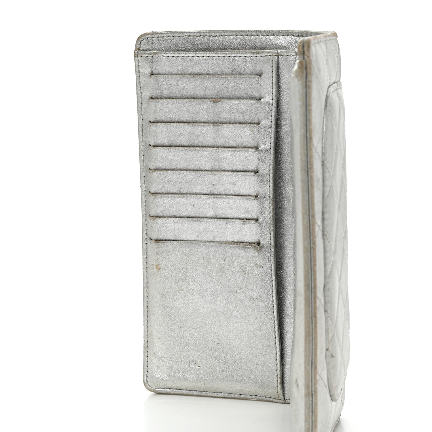 Chanel Metallic Lambskin Quilted Yen Wallet Silver 10 of 14