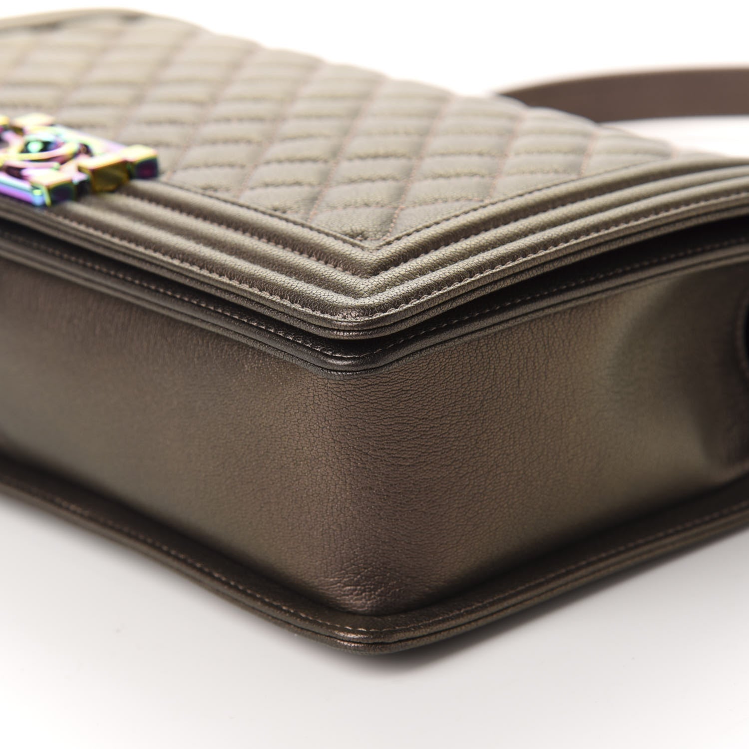 Chanel Iridescent Goatskin Quilted New Medium Boy Flap Dark Gold 7 of 10