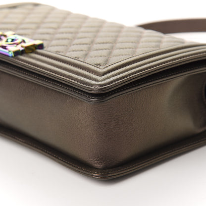 Chanel Iridescent Goatskin Quilted New Medium Boy Flap Dark Gold 7 of 10