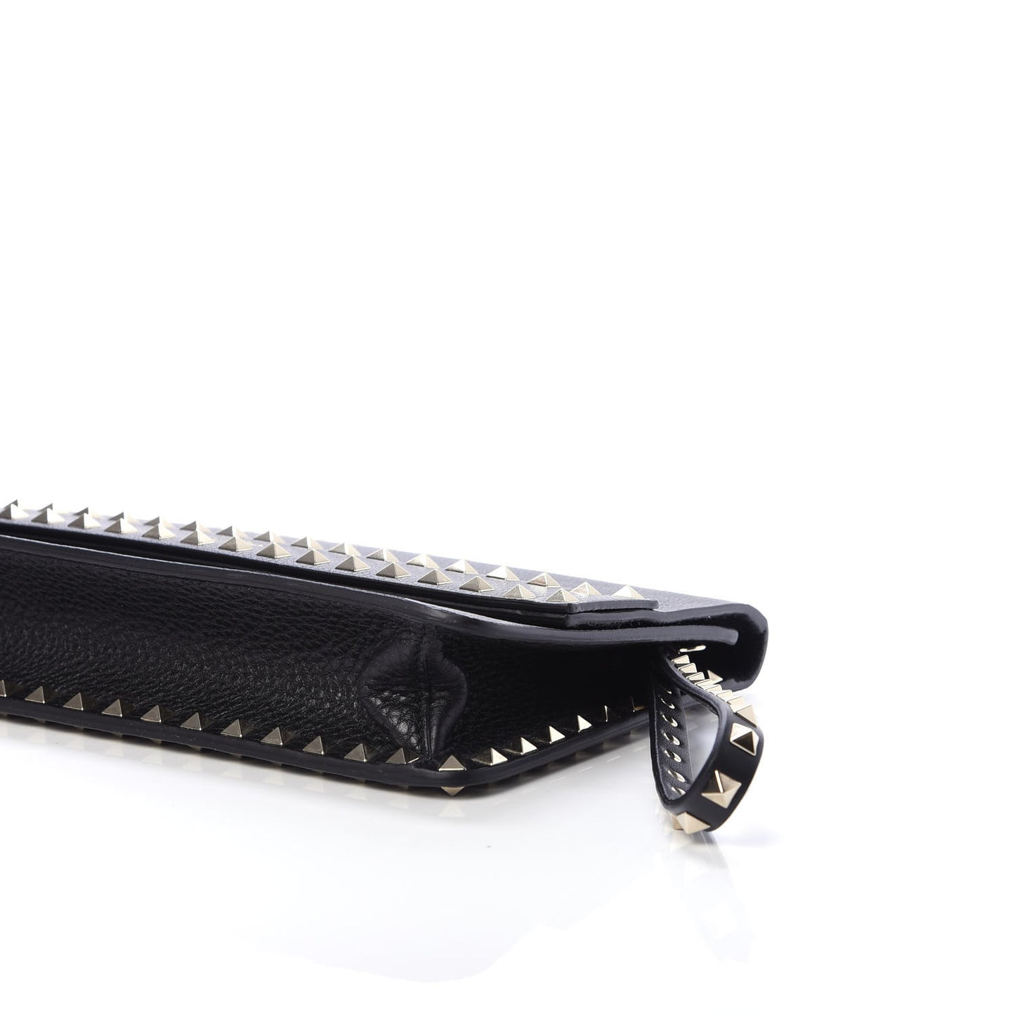 Pebbled Calfskin Rockstud Side Slip Wristlet Clutch Black