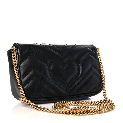 Gucci Calfskin Matelasse Super Mini GG Marmont Shoulder Bag Black 3 of 10