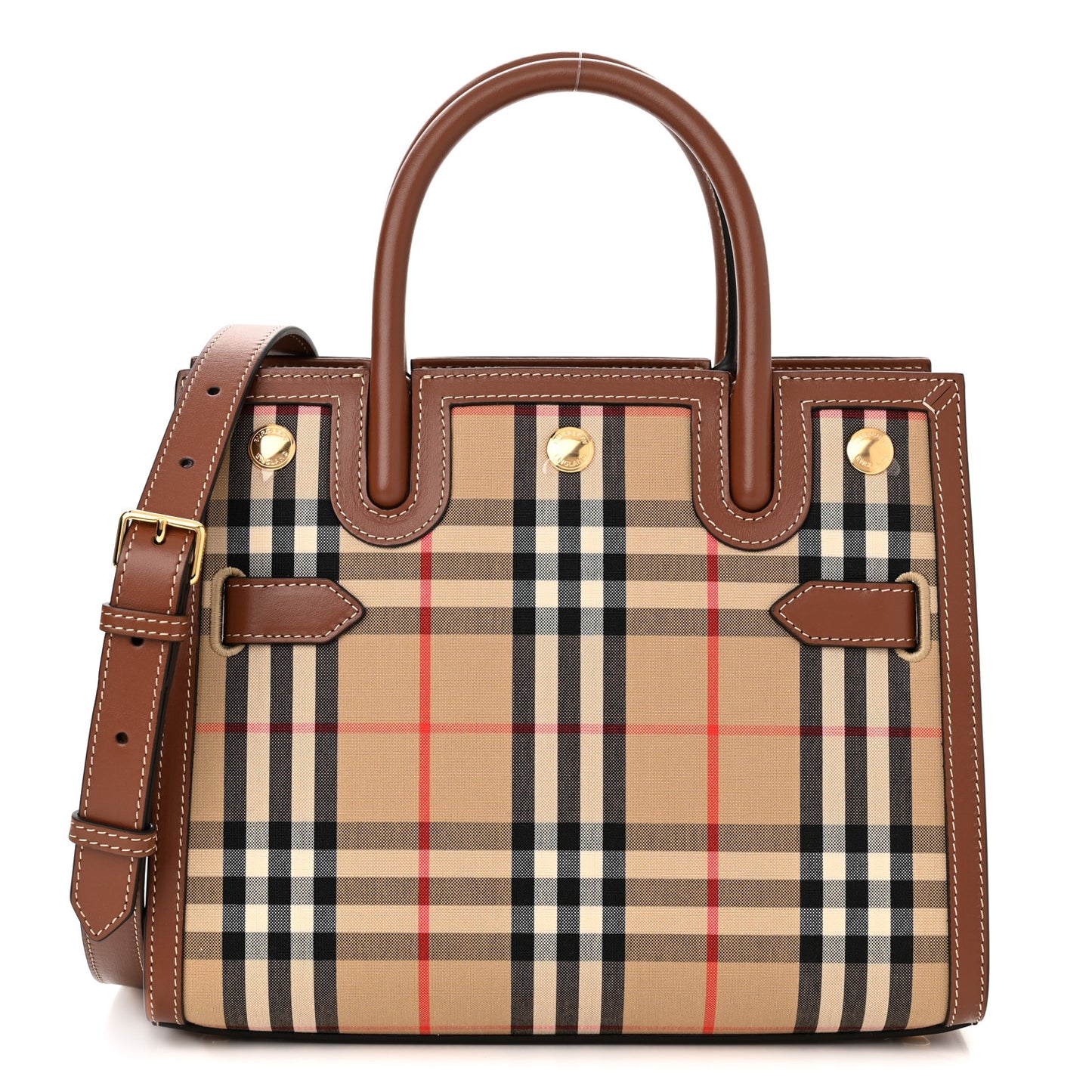 Calfskin Vintage Check Mini Two Handle Title Bag Archive Beige