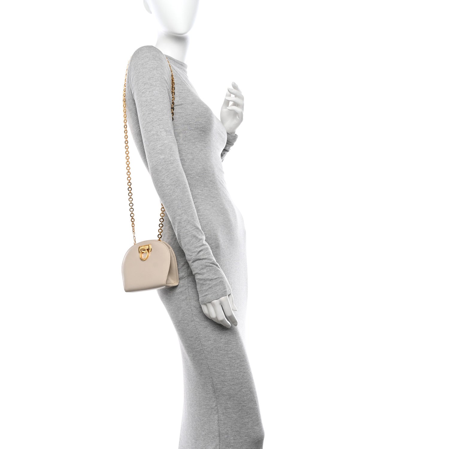Salvatore Ferragamo Calfskin Gancini Mini Chain Crossbody Ivory 2 of 11