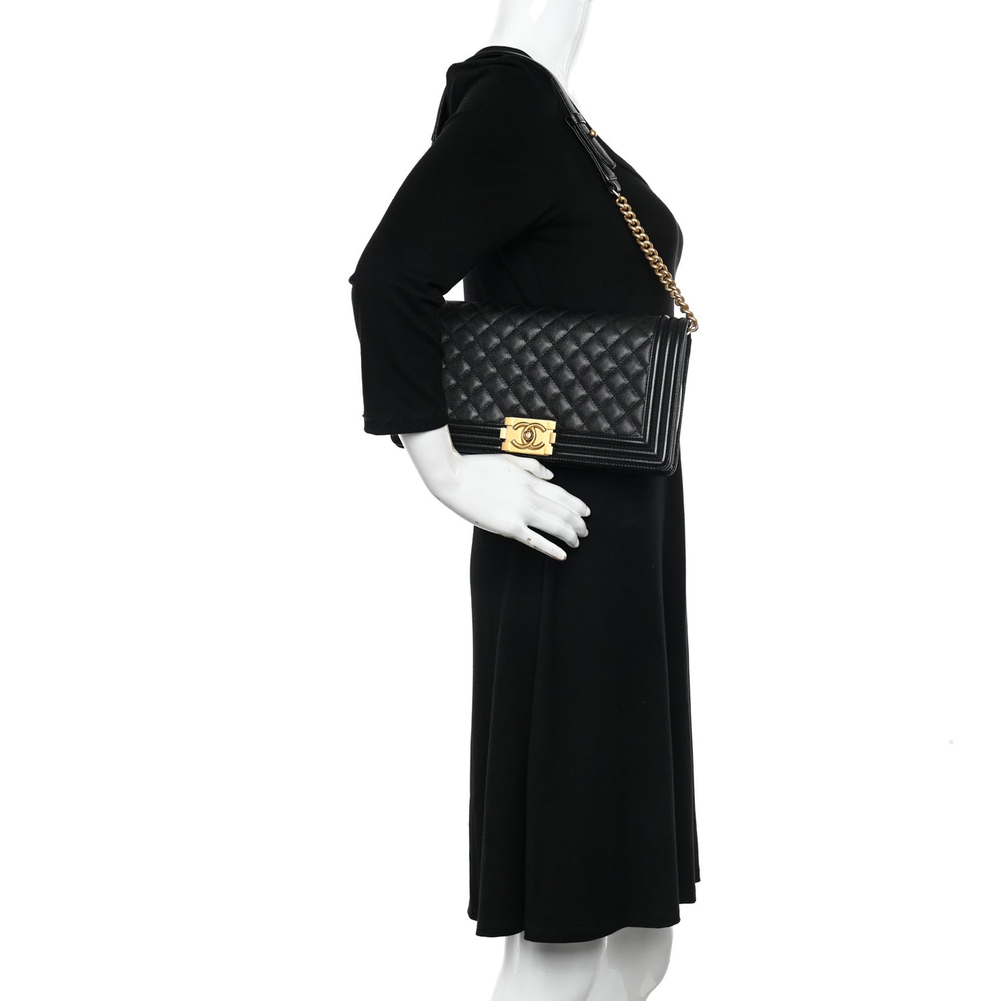 Caviar Quilted Boy Clutch With Removable Chain Black