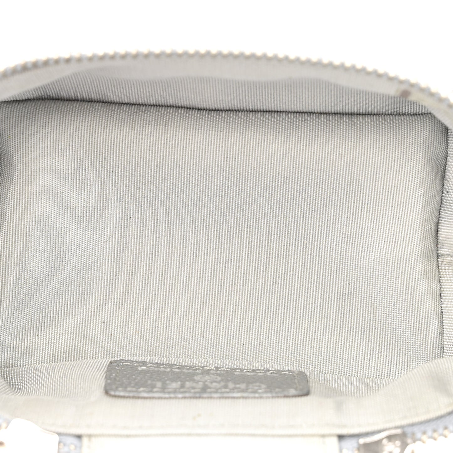 Metallic Caviar Quilted Mini Top Handle Vanity With Chain Silver