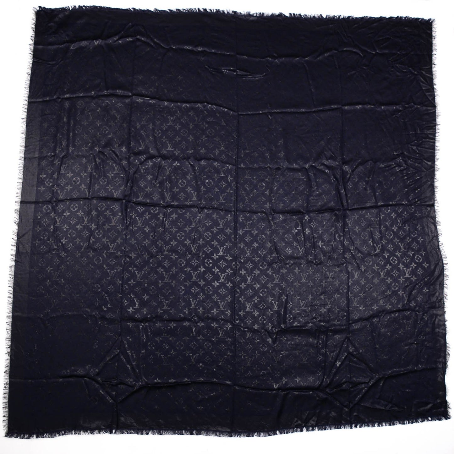 Silk Lurex Wool Monogram Shine Shawl Navy