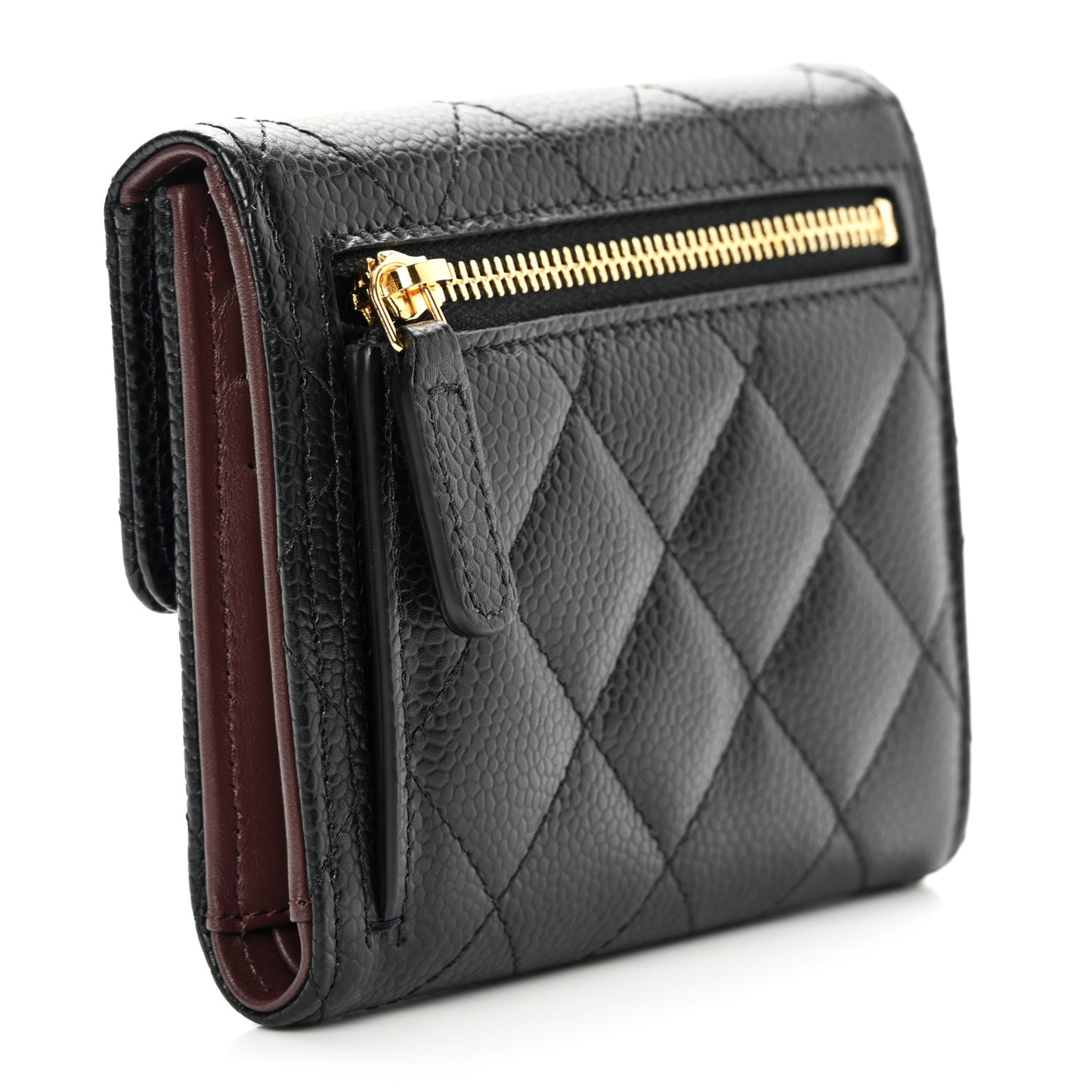 Caviar Quilted Compact Flap Wallet Black