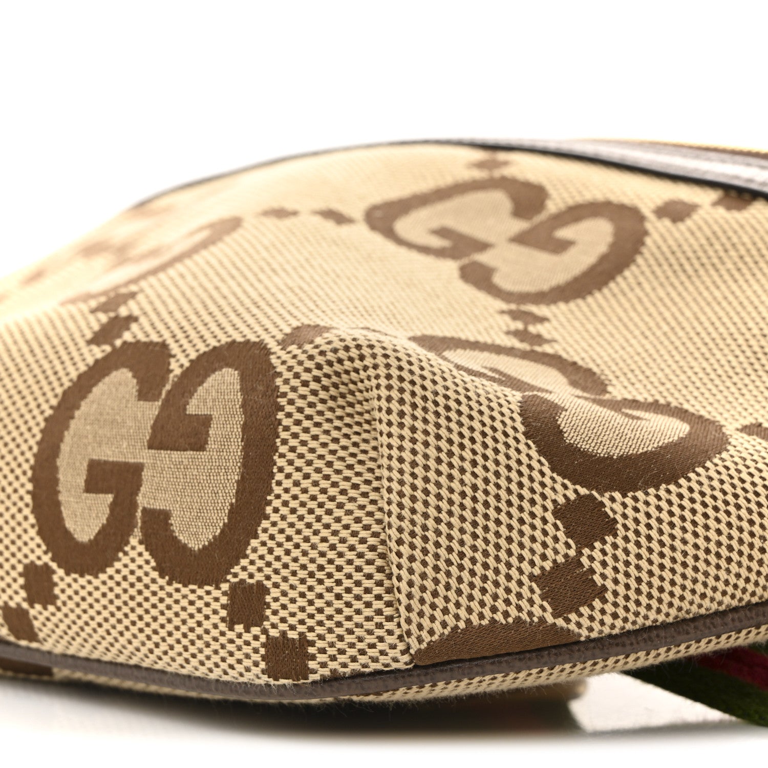 Gucci Monogram Jumbo GG Textured Dollar Calfskin Web Belt Bag Camel Ebony New Acero 10 of 15
