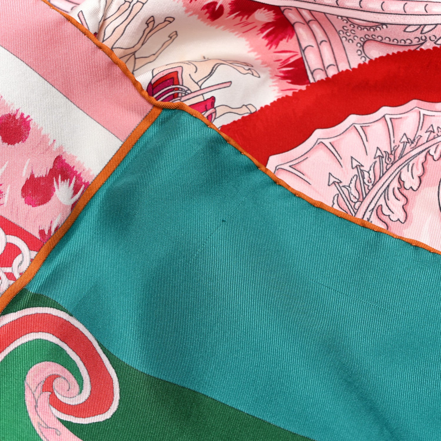 Hermes Silk Plumets du Roy Scarf 90 Vert Rose Blanc 7 of 7