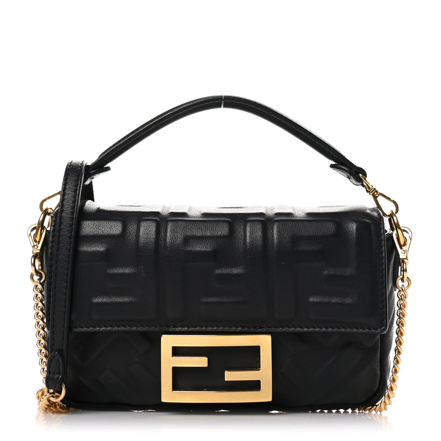Nappa FF 1974 Embossed Mini Baguette Black