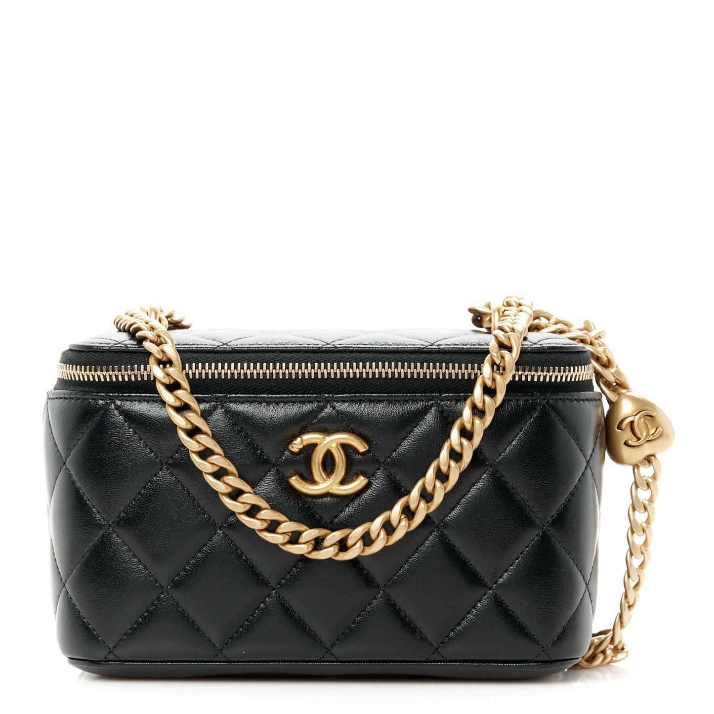 Lambskin Quilted Sweetheart Vanity Case Black