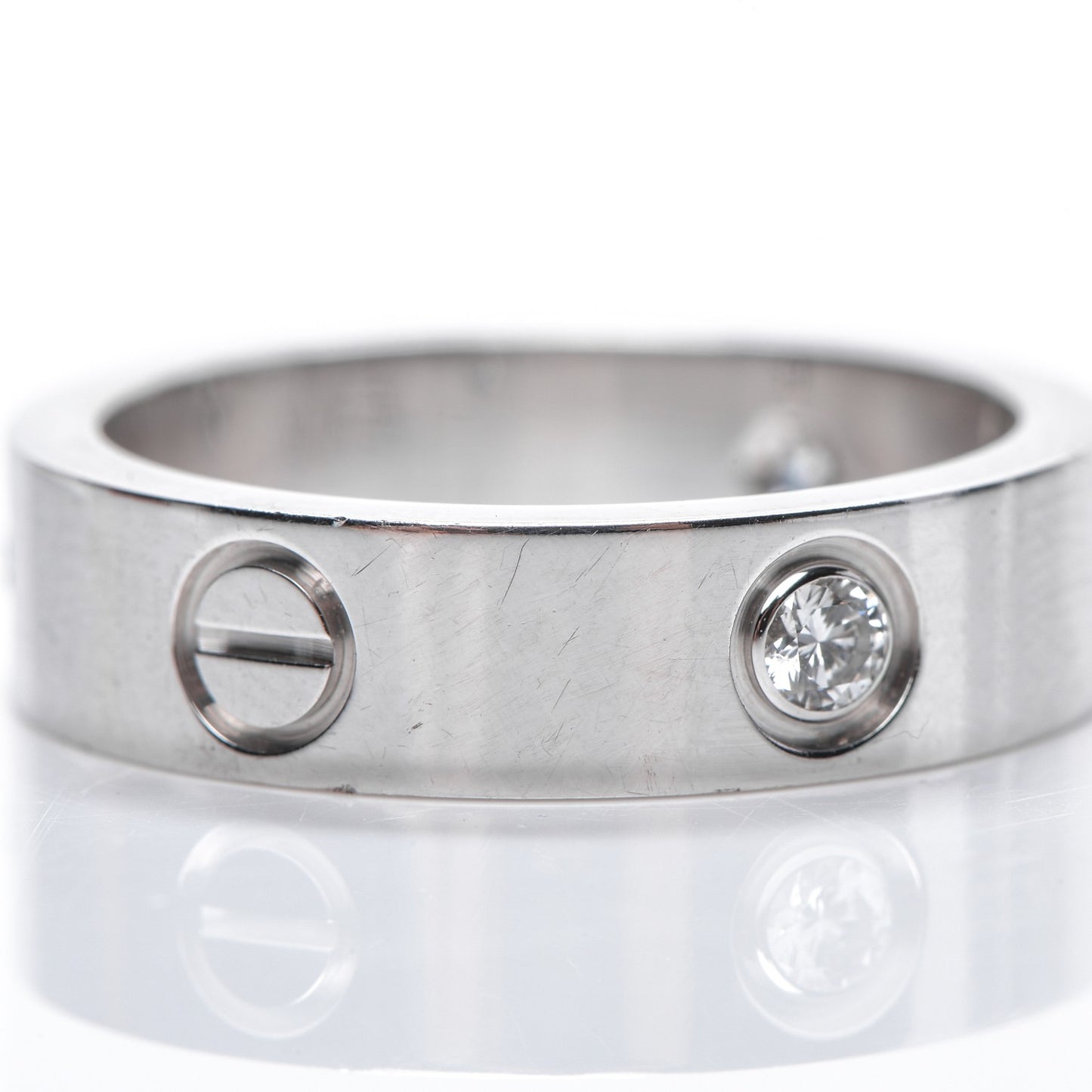 18K White Gold 3 Diamond 5.5mm LOVE Ring 57 8