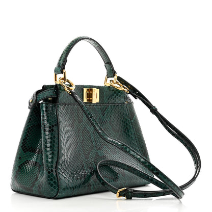 Fendi Snakeskin Shiny Nappa Mini Peekaboo Iconic Satchel Green 3 of 10