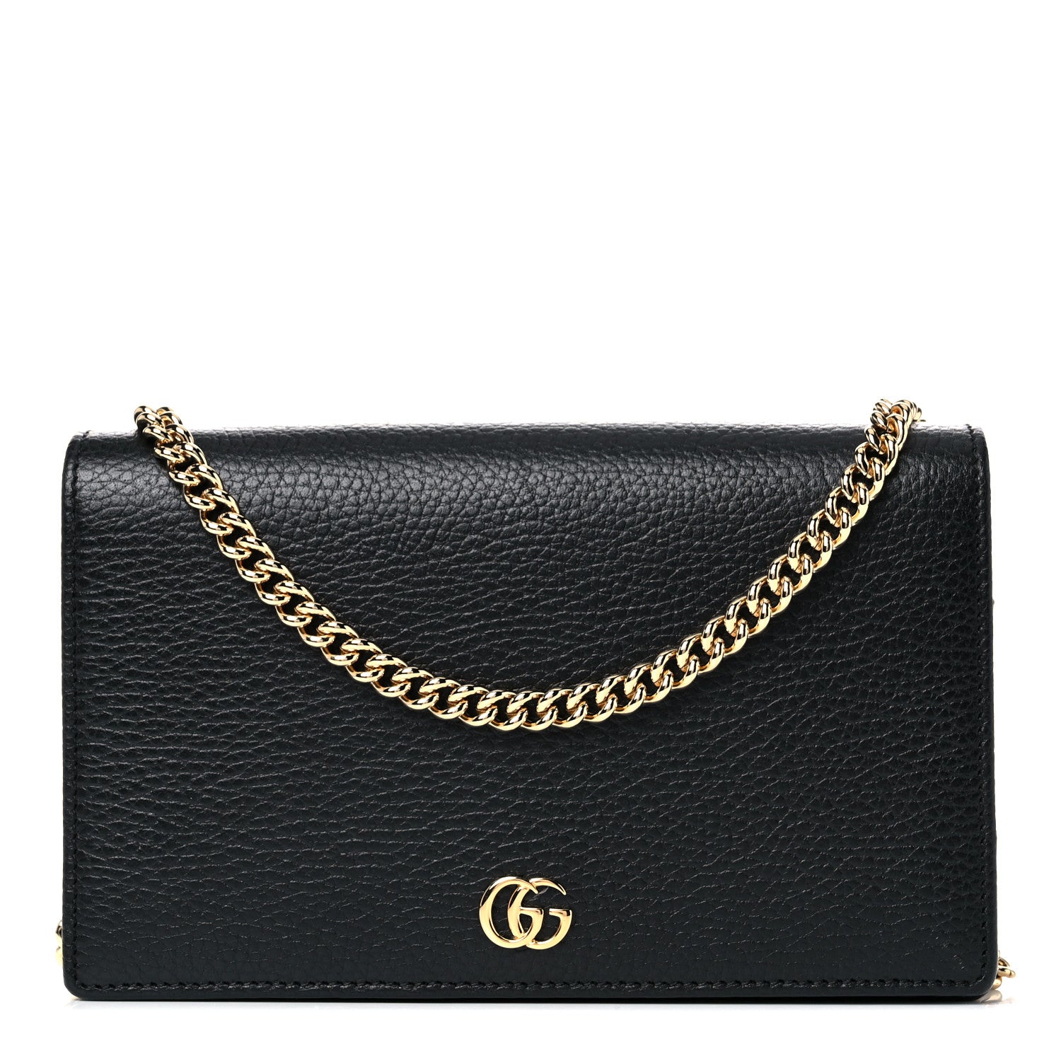 Gucci Calfskin Mini GG Marmont Chain Wallet Black 1 of 9