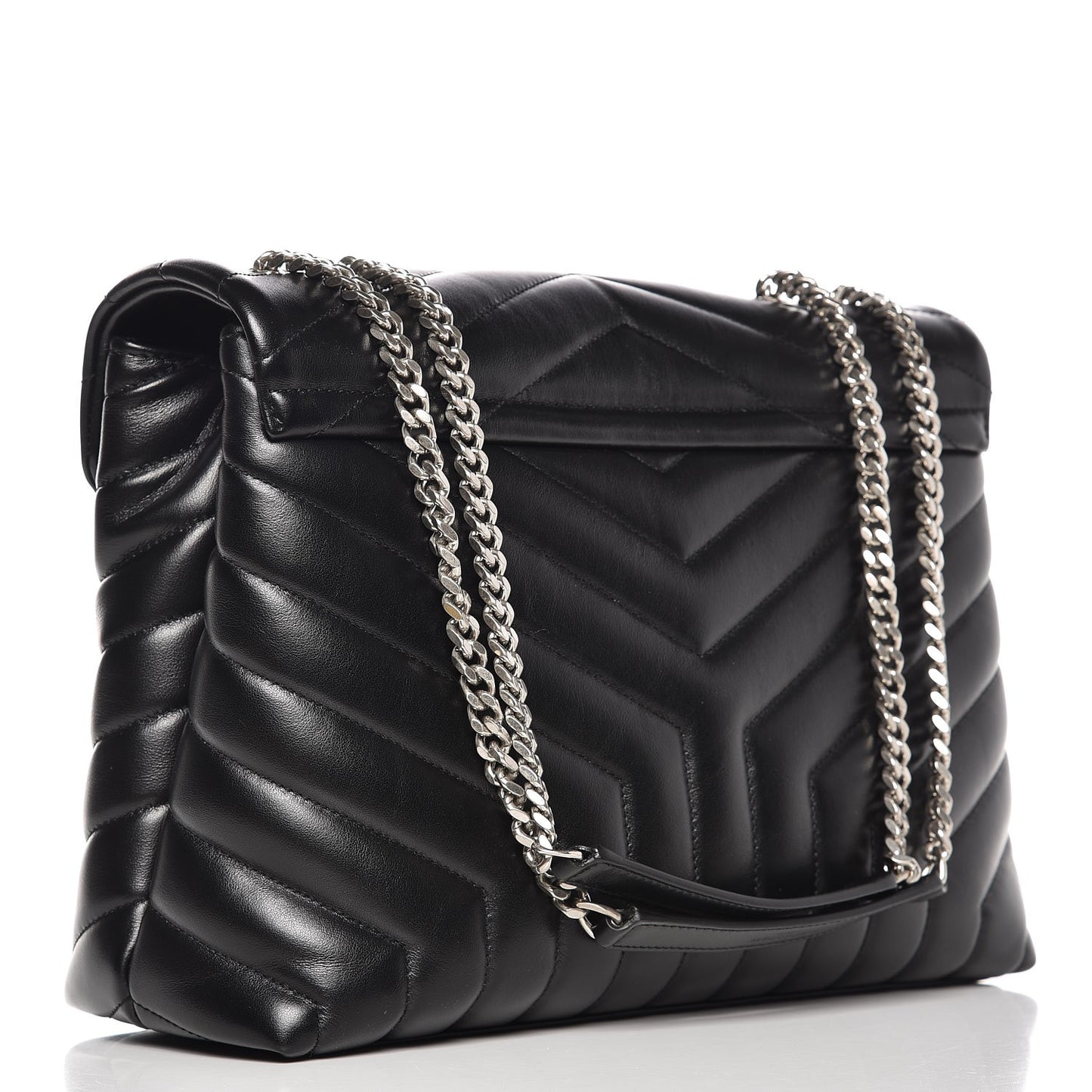 Calfskin Y Quilted Monogram Medium Loulou Chain Satchel Black