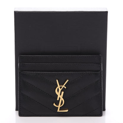Saint Laurent Grain De Poudre Matelasse Chevron Monogram Credit Card Case Black 9 of 9