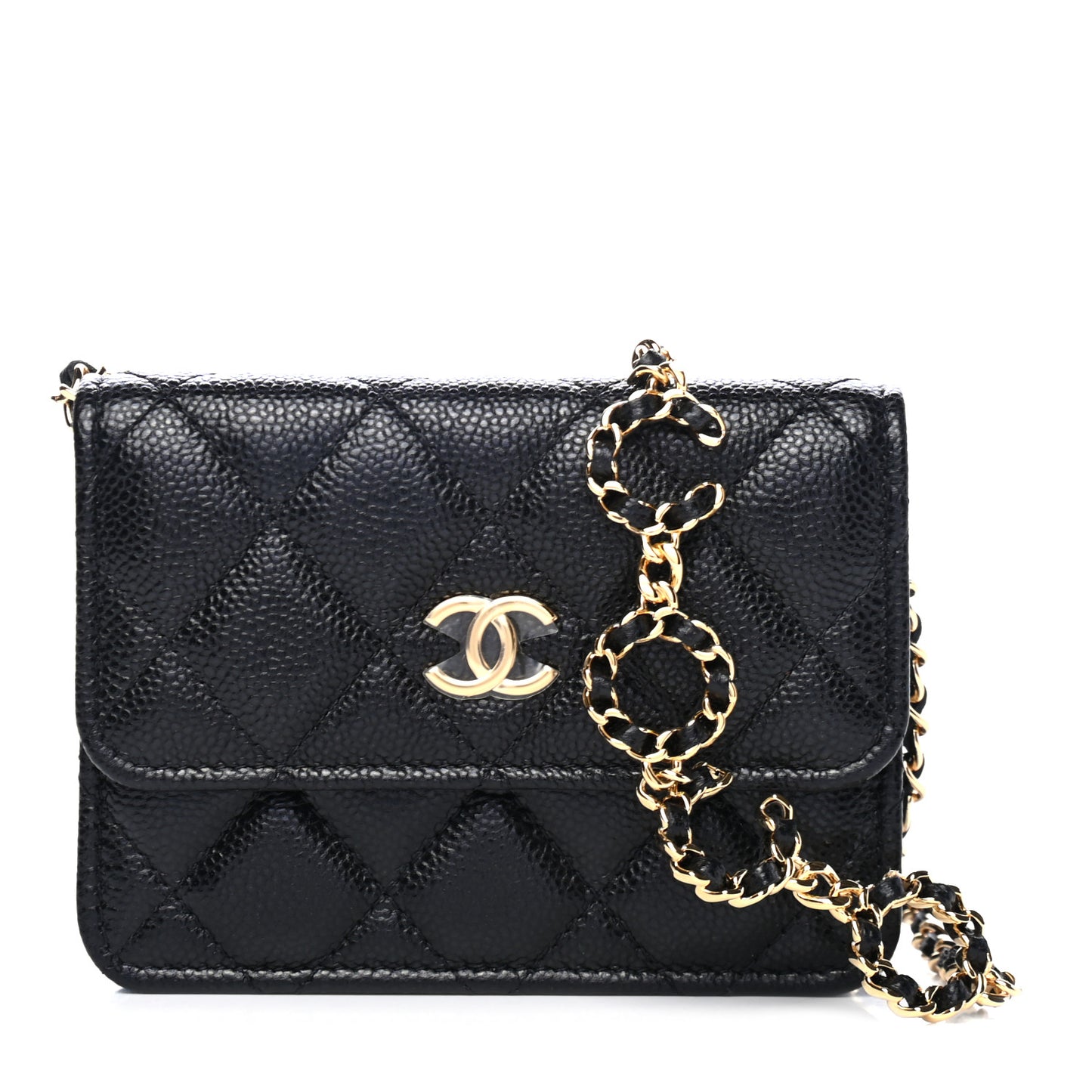 Caviar Quilted Miss Coco Clutch With Chain Black