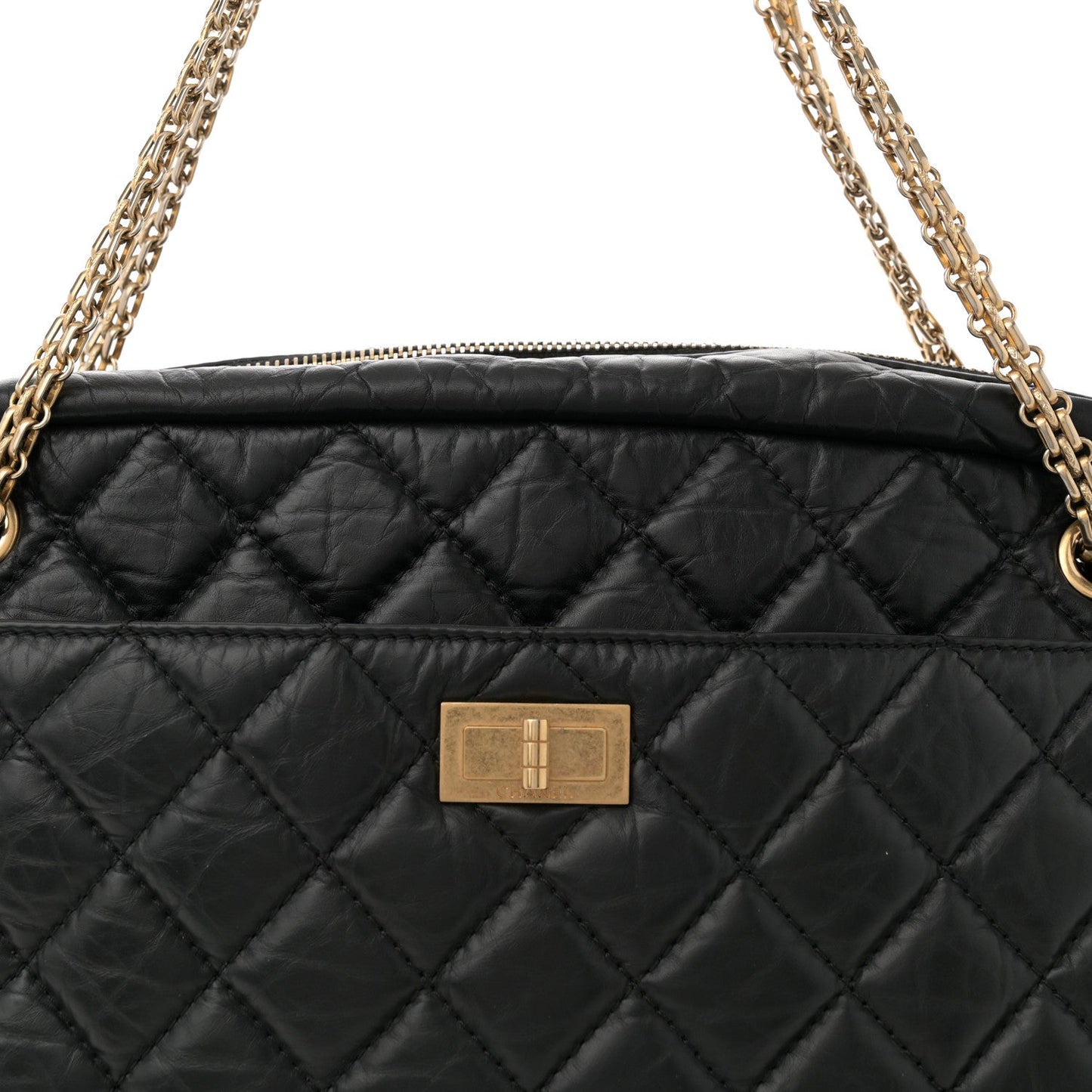 Aged Calfskin Quilted Large Reissue Camera Case Black