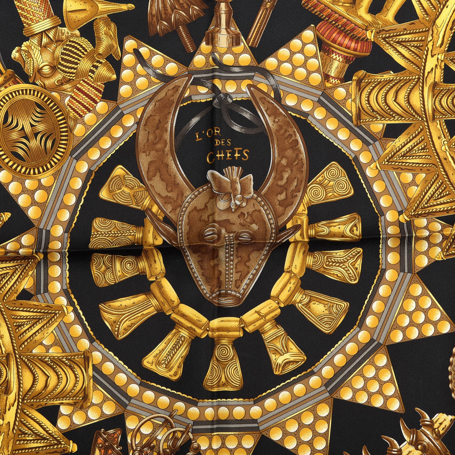 Hermes Silk L'or Des Chefs Scarf 90 Black Gold 4 of 4
