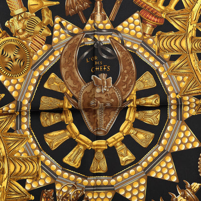 Hermes Silk L'or Des Chefs Scarf 90 Black Gold 4 of 4