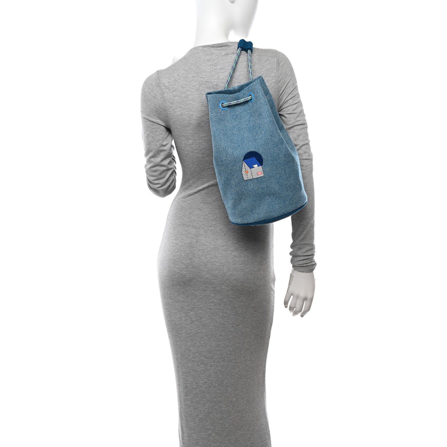 Toile H Canvas Les Cabanes Drawstring Duffle Bag Bleu Paon