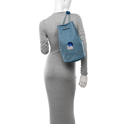 Hermes Toile H Canvas Les Cabanes Drawstring Duffle Bag Bleu Paon 2 of 10