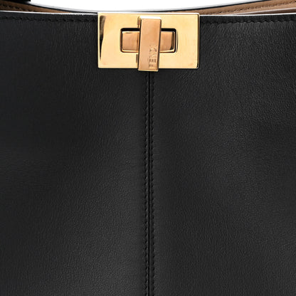 Fendi Vitello Seta Glazed Fabric FF 1974 Medium Peekaboo X-Lite Black Mogano Panna 8 of 10