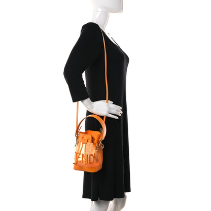 Fendi Mesh Vitello King F is Fendi Logo Embroidered Mini Mon Tresor Bucket Bag Aranciata Clementime 2 of 10