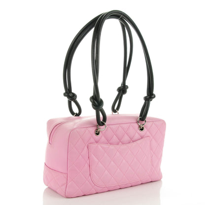 Chanel Calfskin Quilted Large Cambon Bowler Pink Black 3 of 9